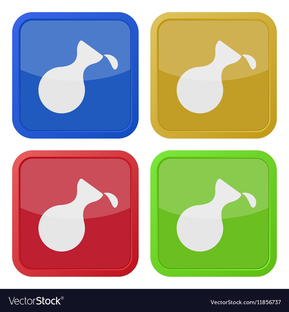 Four square color icons flask with a drop