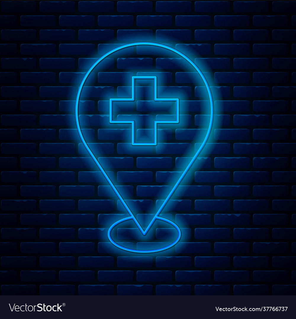 Glowing neon line medical map pointer with cross vector image Glowing neon line medical map pointer with cross