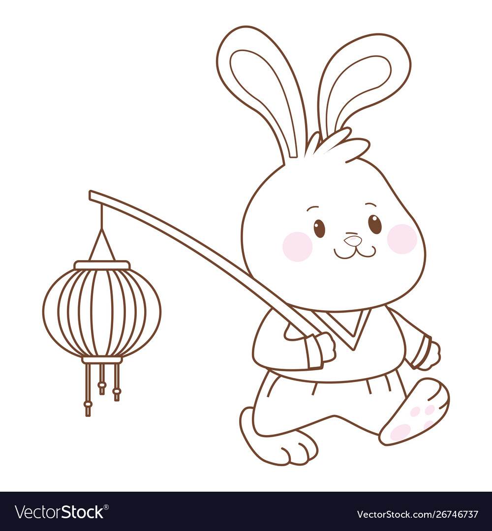 Download Mid autumn cute rabbit cartoon in black and white Vector Image