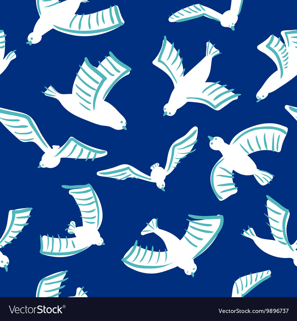 Minimalistic doodle seamless pattern with bird