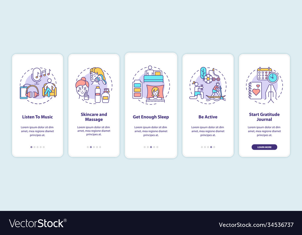 Self care practices onboarding mobile app page Vector Image Self care practices onboarding mobile app page