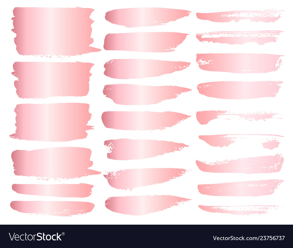 Set of pink gold grunge brush strokes