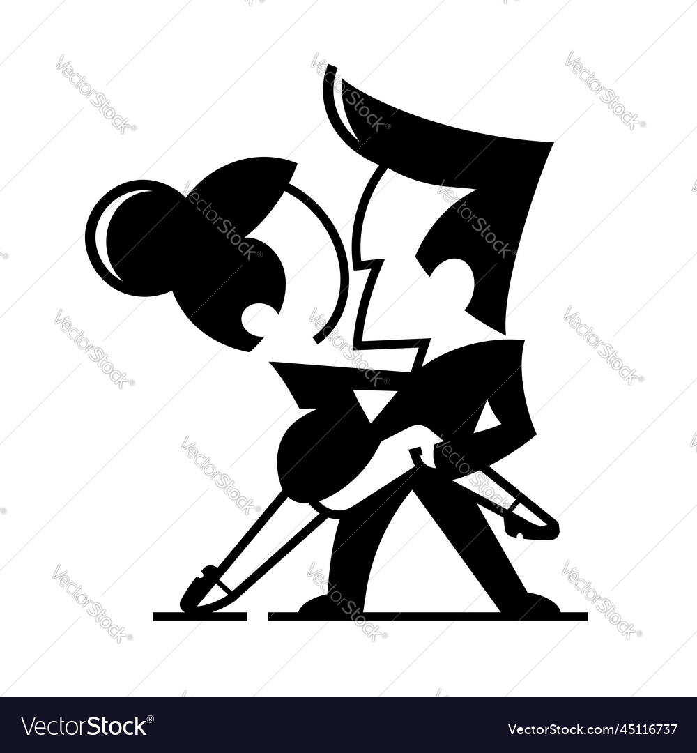 Silhouette of dancing couple isolated on a white