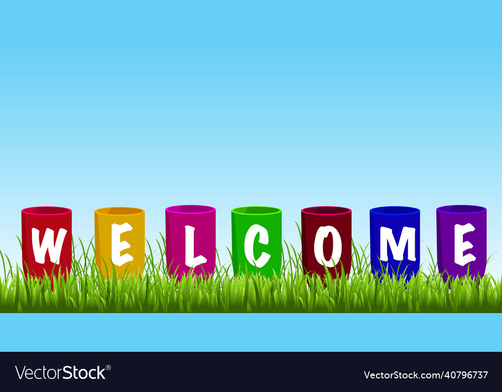 Welcome sign written on a blue gradient