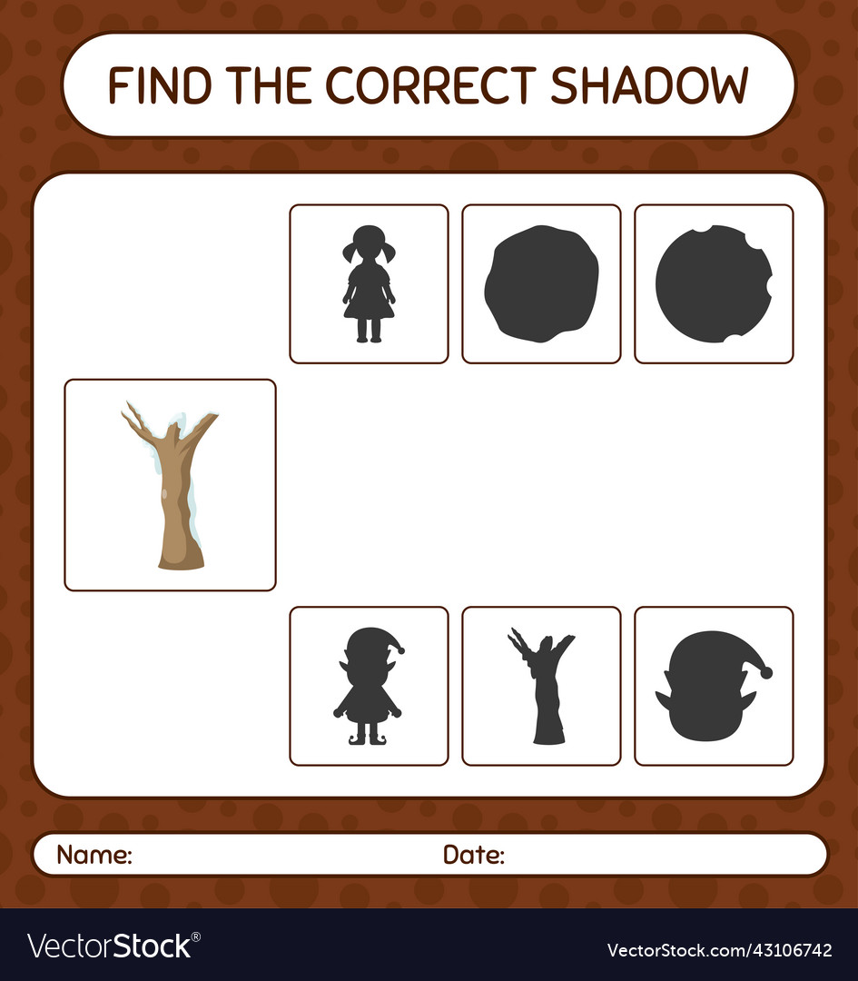 Find the correct shadows game with dead tree vector image Find the correct shadows game with dead tree