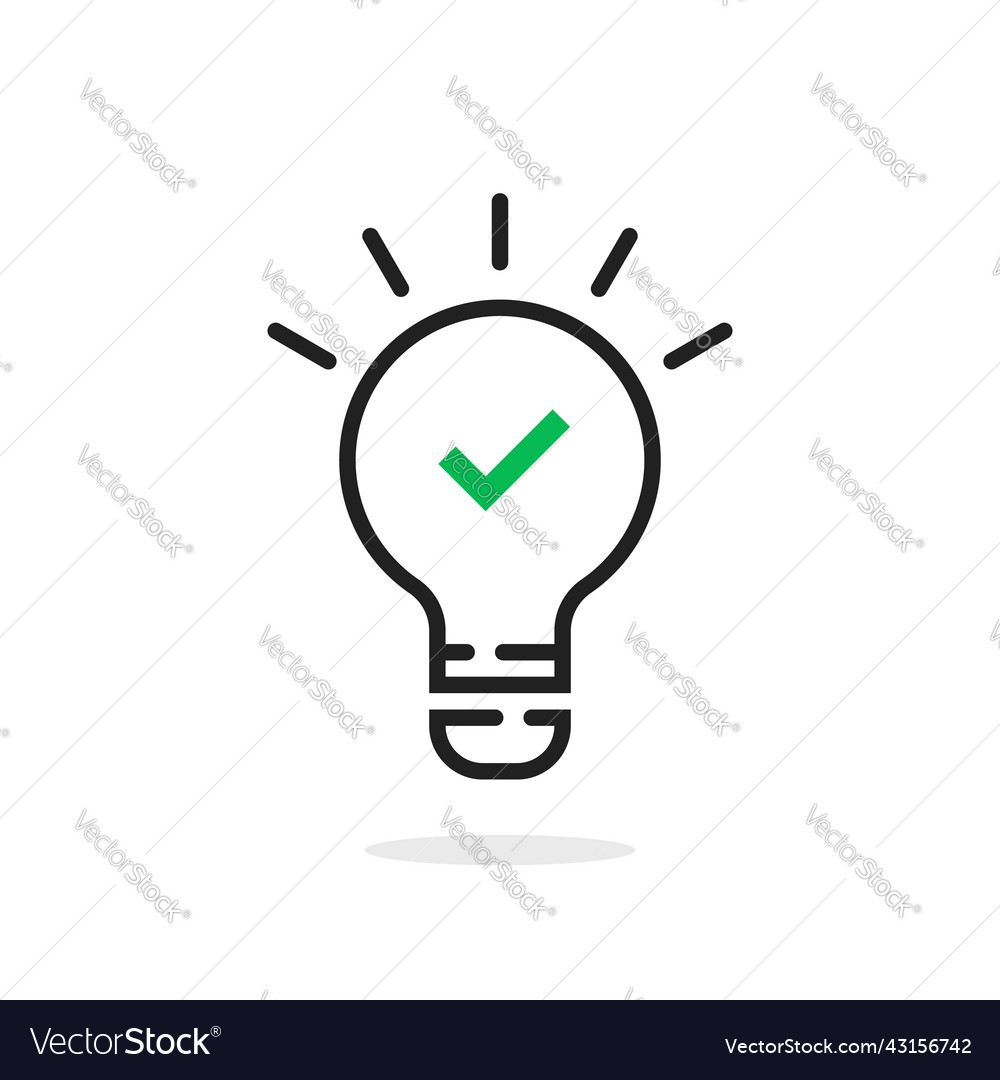 Green tick in black thin line light bulb Vector Image