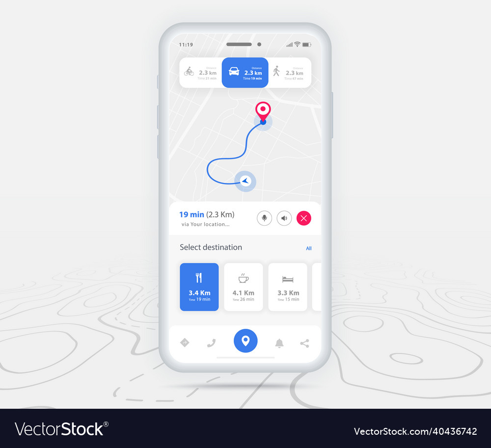 Map gps navigation ux ui concept smartphone