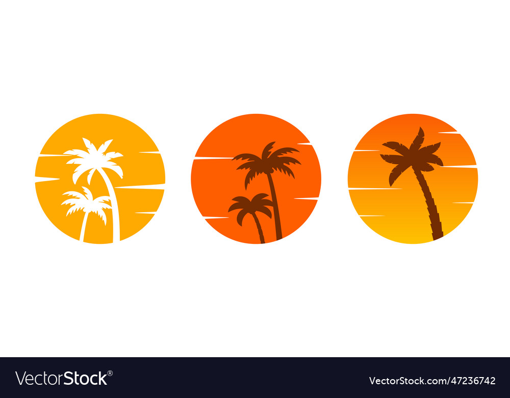 Palm Sunset Circle Golden Summer Design Royalty Free Vector