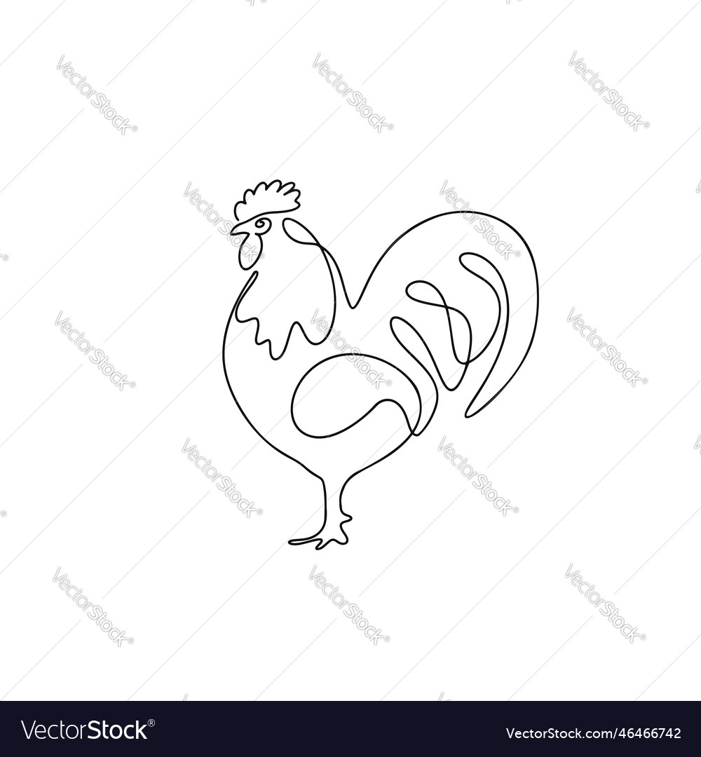 Rooster in line art style isolated Royalty Free Vector Image