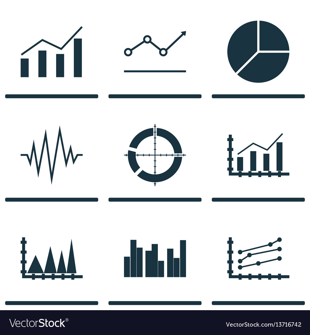 Set of graphs diagrams and statistics icons vector image Set of graphs diagrams and statistics icons