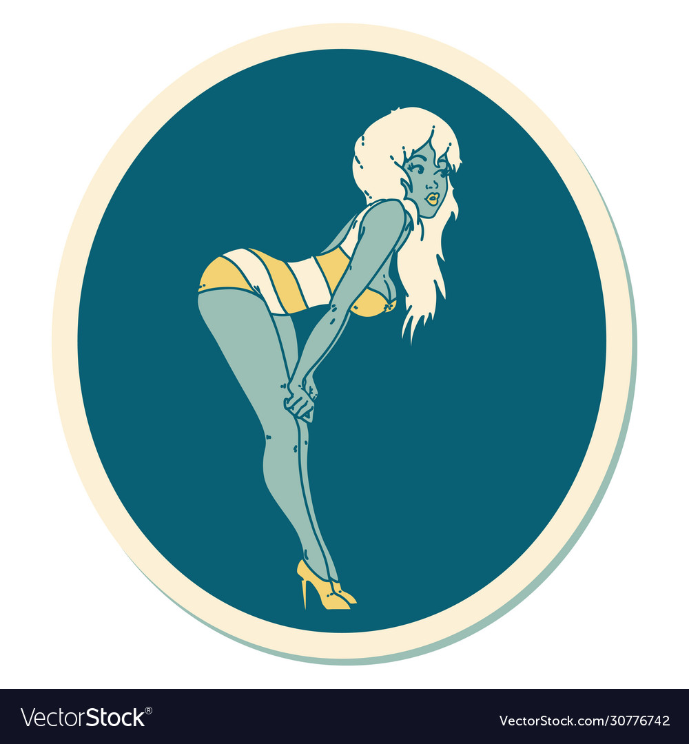 Tattoo style sticker a pinup girl in swimming