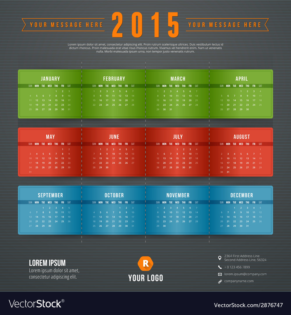 Kalender 2015 Vorlage Woche beginnt Sonntag