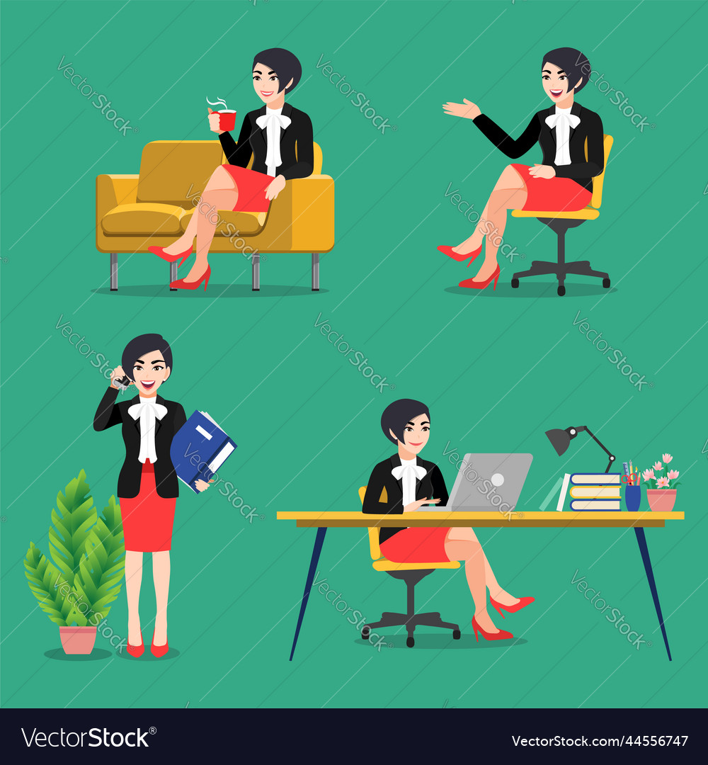 Cartoon character with business woman poses set Vector Image