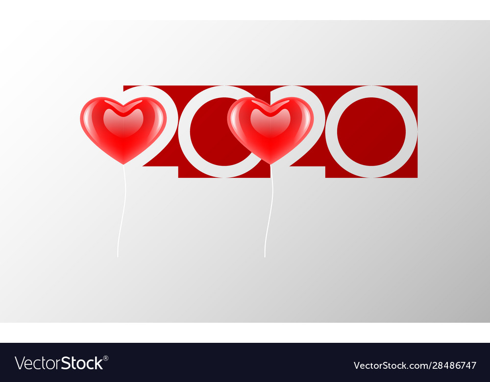 Happy new year 2020 glossy red color heart shape