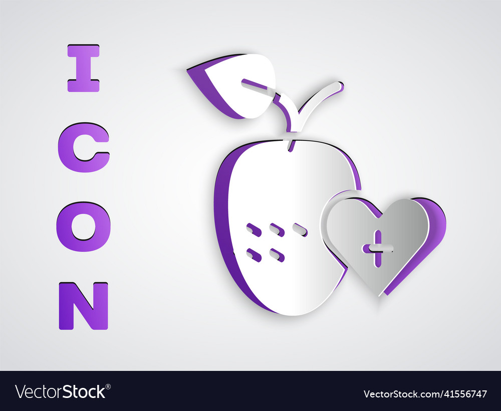 Paper cut healthy fruit icon isolated on grey