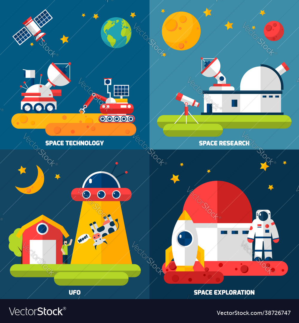 Space exploration 4 flat icons square