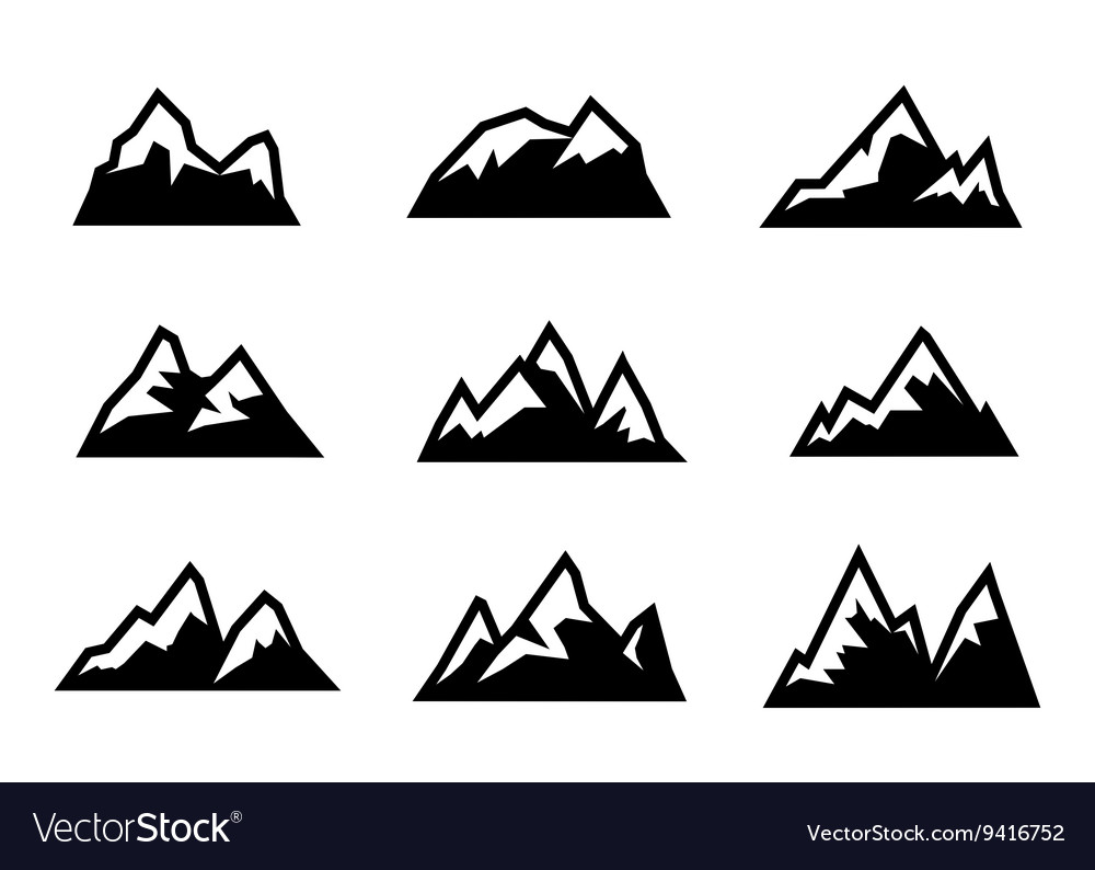 Black mountain icons set Royalty Free Vector Image