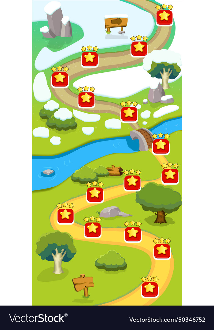 Cartoon game level map template with marks road Vector Image