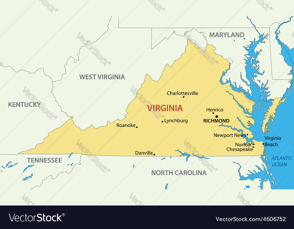 Commonwealth of Virginia - map Royalty Free Vector Image