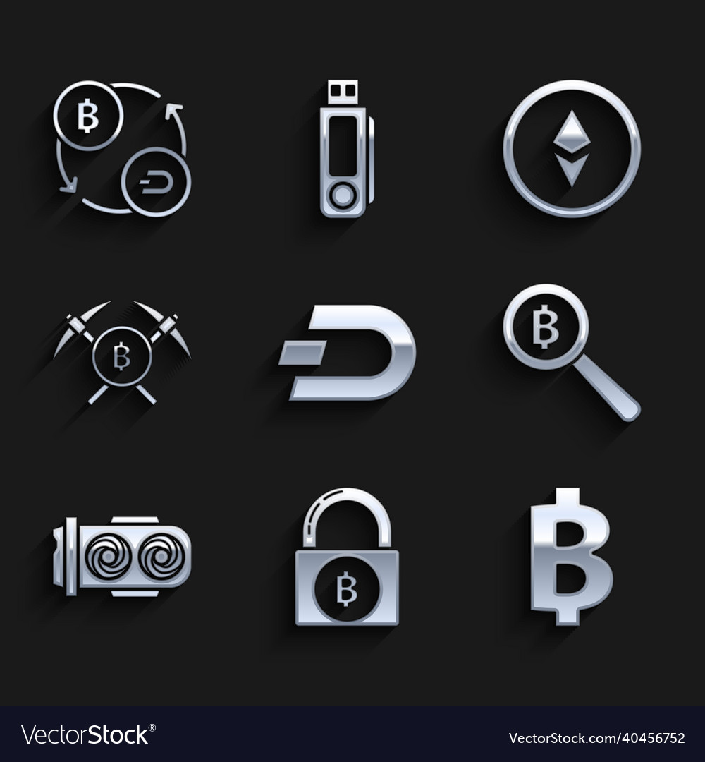 Set cryptocurrency coin dash lock with bitcoin vector image Set cryptocurrency coin dash lock with bitcoin