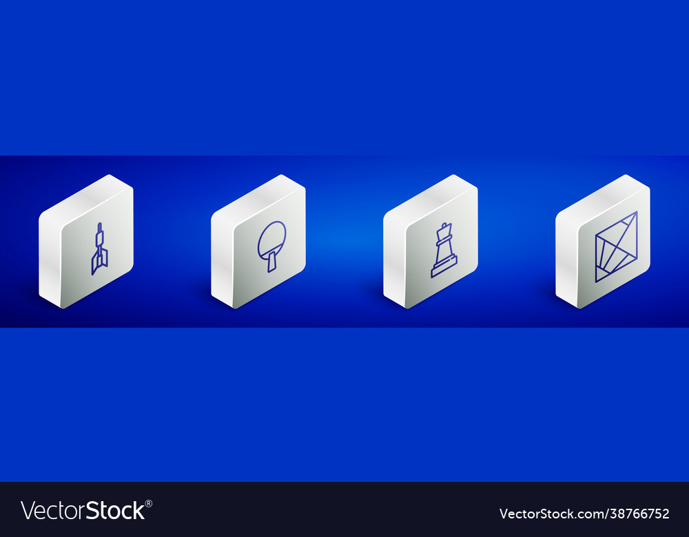 Set isometric line dart arrow racket chess vector image Set isometric line dart arrow racket chess