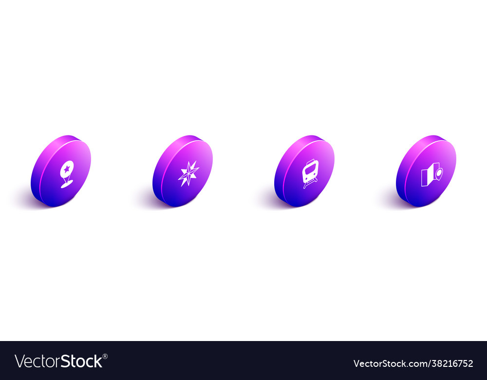 Set isometric map pointer with star wind rose vector image Set isometric map pointer with star wind rose