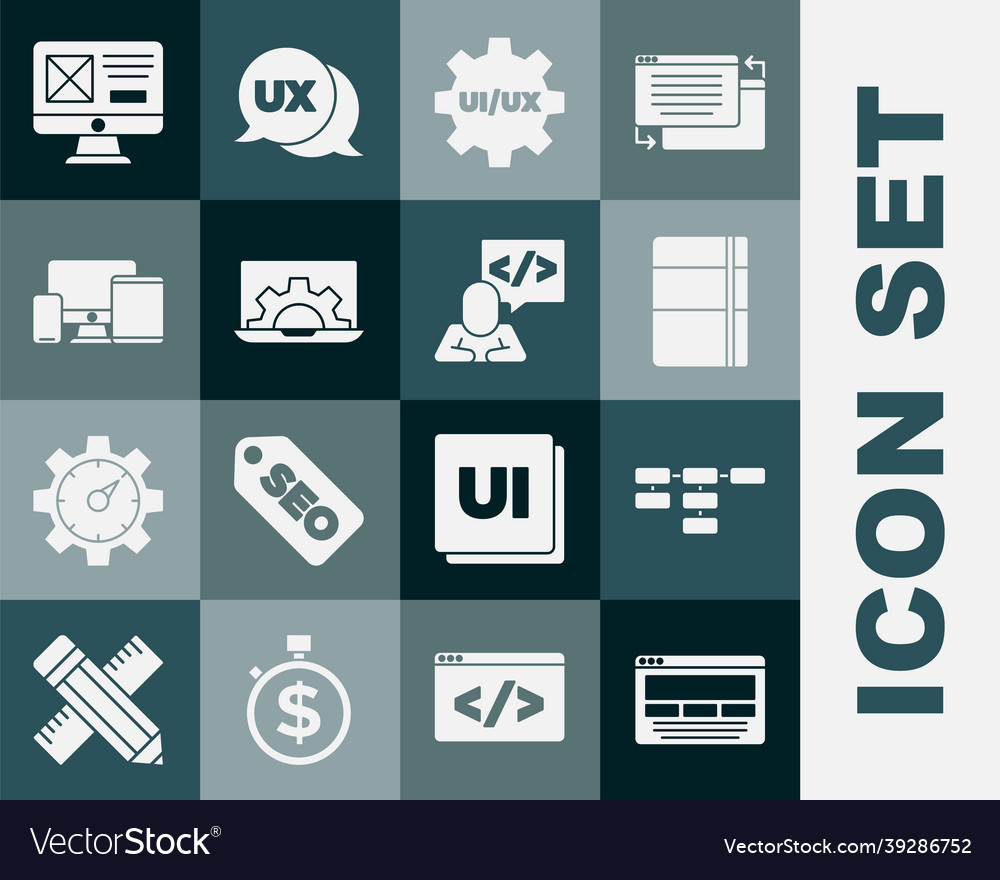 Set ui or ux design site map sketchbook album vector image Set ui or ux design site map sketchbook album