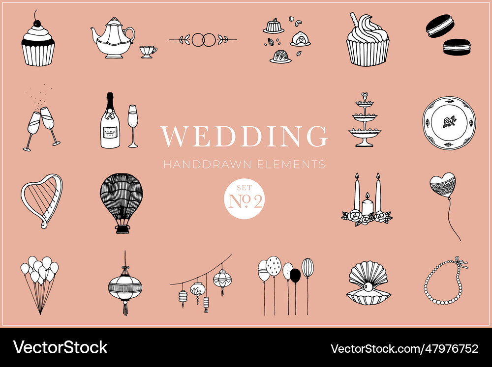 Wedding handdrawn elements set Royalty Free Vector Image