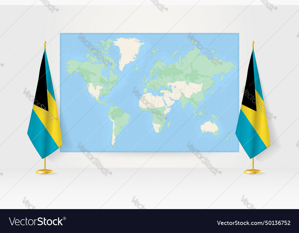 World map between two hanging flags Vector Image World map between two hanging flags