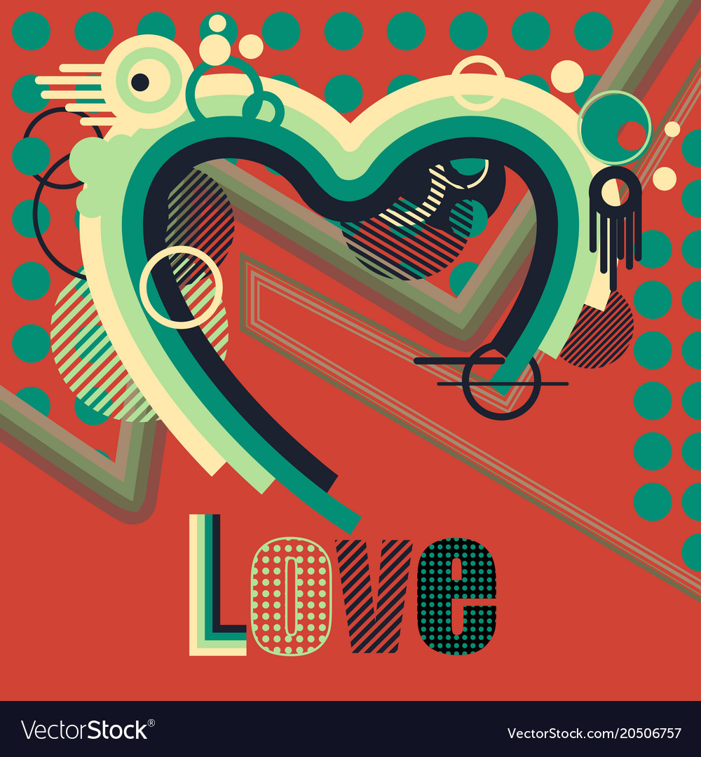 Abstract heart with colorful lines and stripes