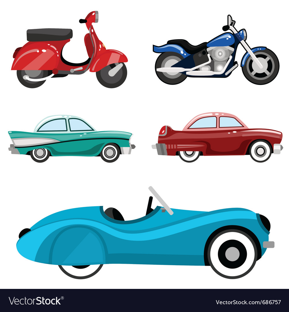 Classic cars and motorcycles Royalty Free Vector Image