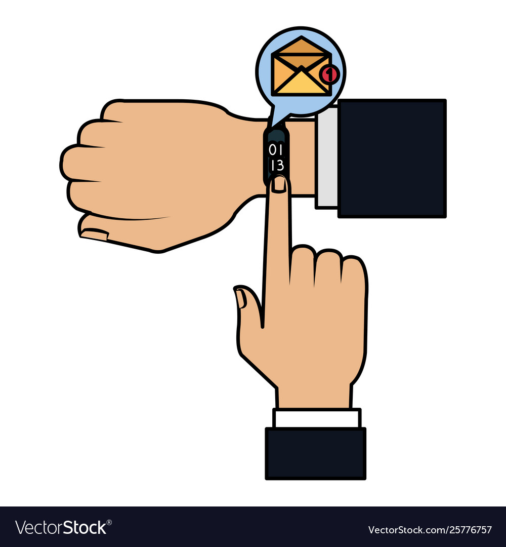 Hands with smartwatch sending email vector image Hands with smartwatch sending email