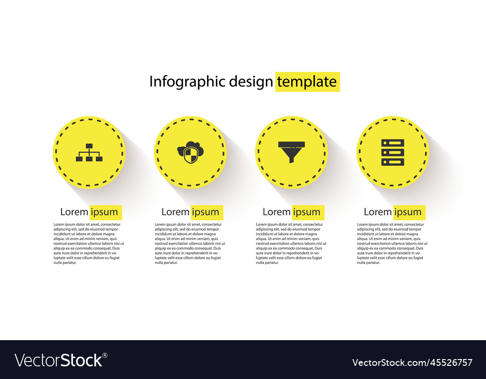 Set hierarchy organogram chart cloud and shield