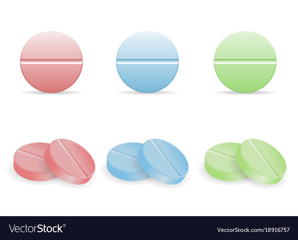 Set of colorful pills in round forms