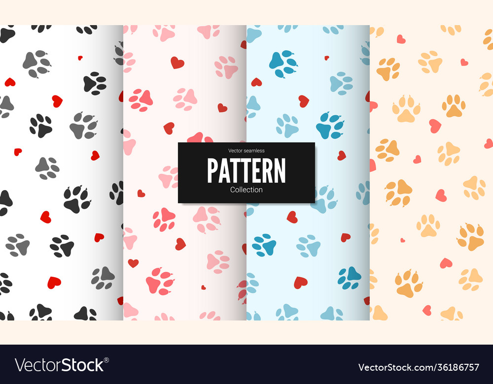 Set paw print seamless texture textile pattern vector image Set paw print seamless texture textile pattern