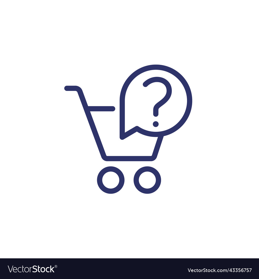 Shopping cart and question mark line icon