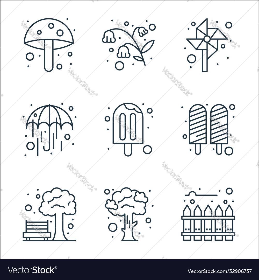 Spring line icons linear set quality vector image Spring line icons linear set quality