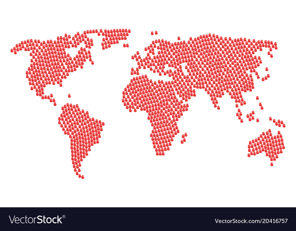 Worldwide atlas collage of stop hand icons