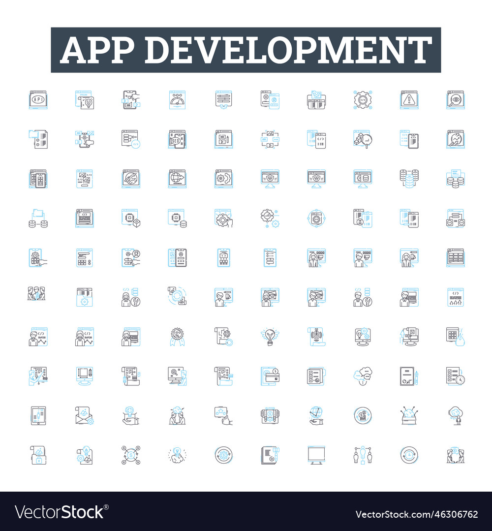 App development line icons set vector image App development line icons set