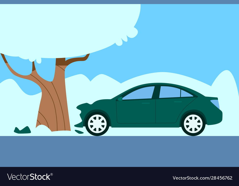 Car crashed into a tree winter accident