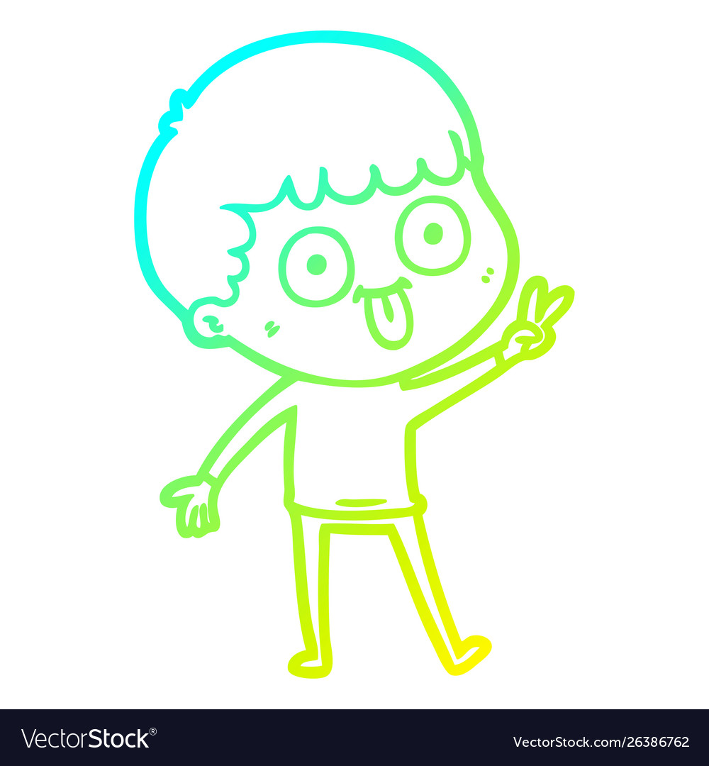 Cold gradient line drawing cartoon man staring