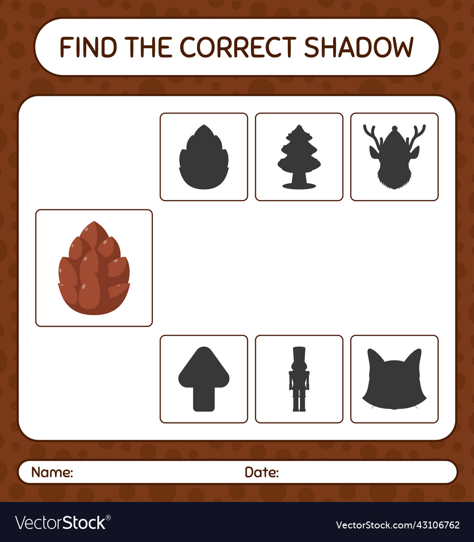 Find the correct shadows game with pine cone vector image Find the correct shadows game with pine cone