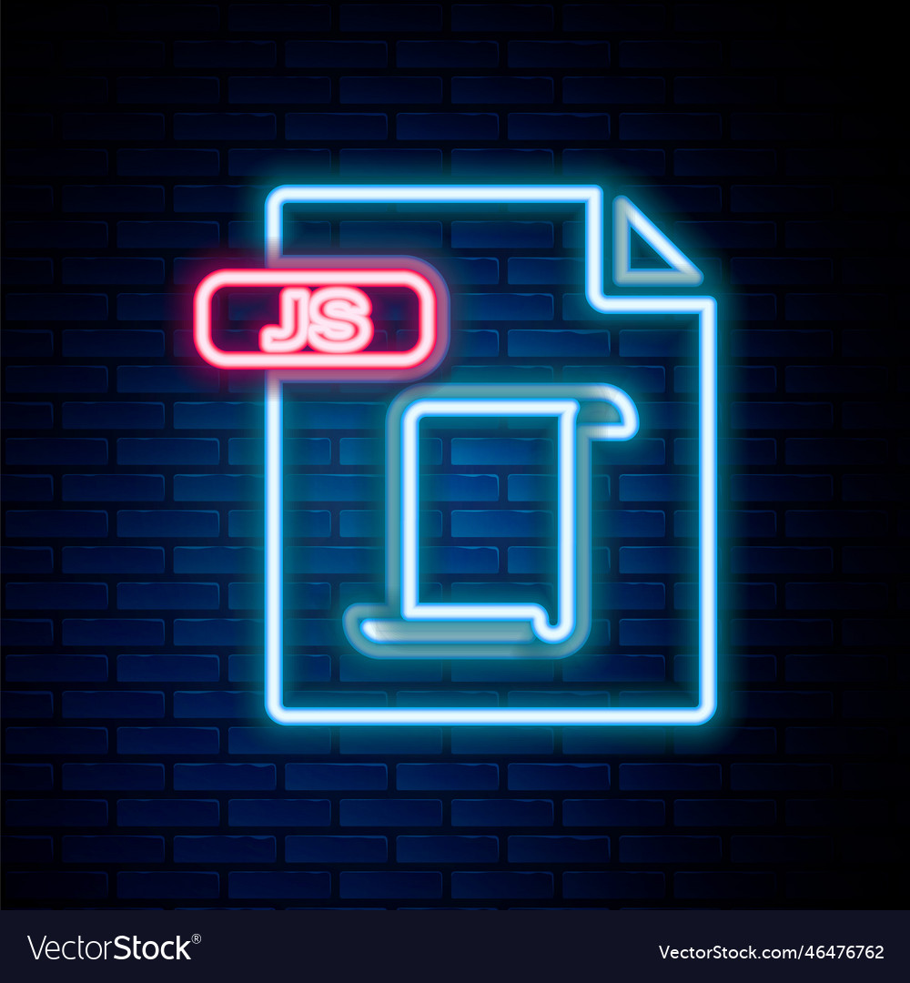 Glowing neon line js file document download vector image Glowing neon line js file document download