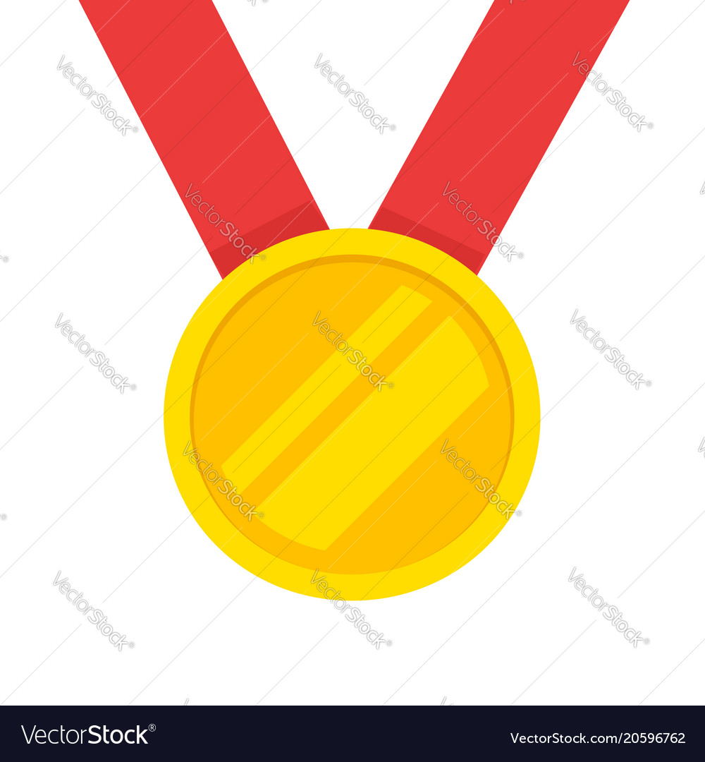 Gold medal with red ribbon icon flat Royalty Free Vector