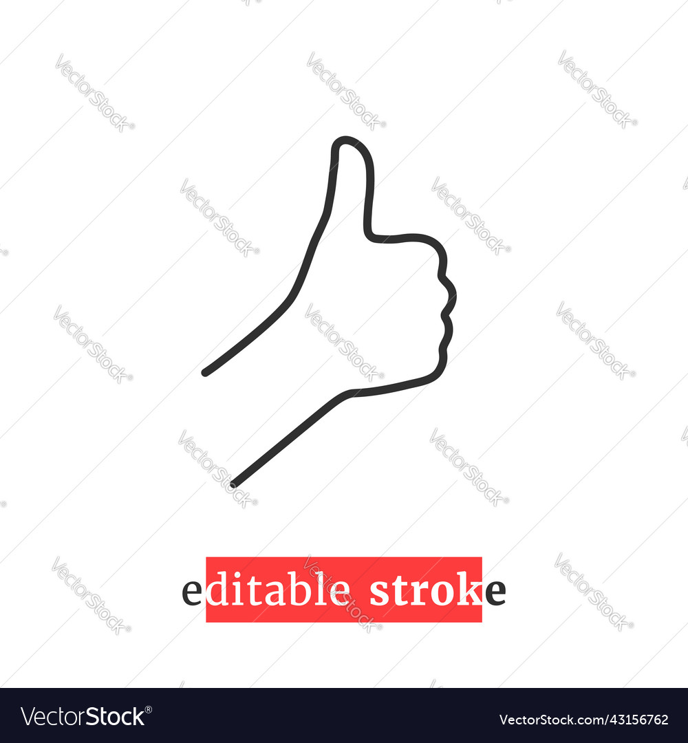 Minimal editable stroke thumb up icon vector image Minimal editable stroke thumb up icon