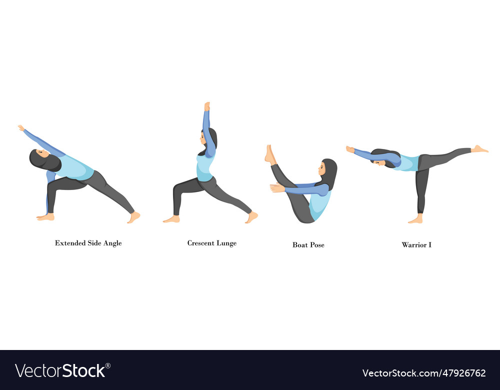 Muslim women doing yoga pose exercises Royalty Free Vector