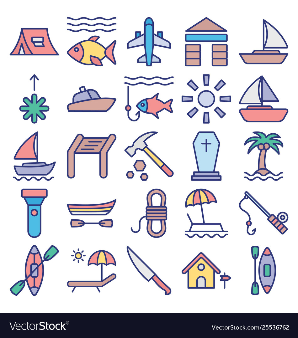 Outing and journey isolated icons set