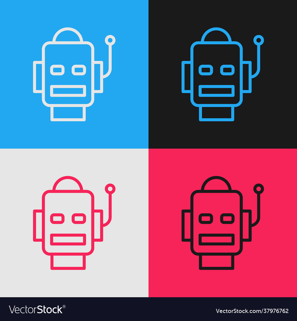 Pop art line robot icon isolated on color vector image Pop art line robot icon isolated on color