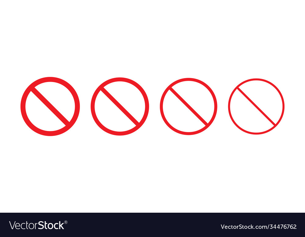 Set forbidden icons in red color warning vector image Set forbidden icons in red color warning