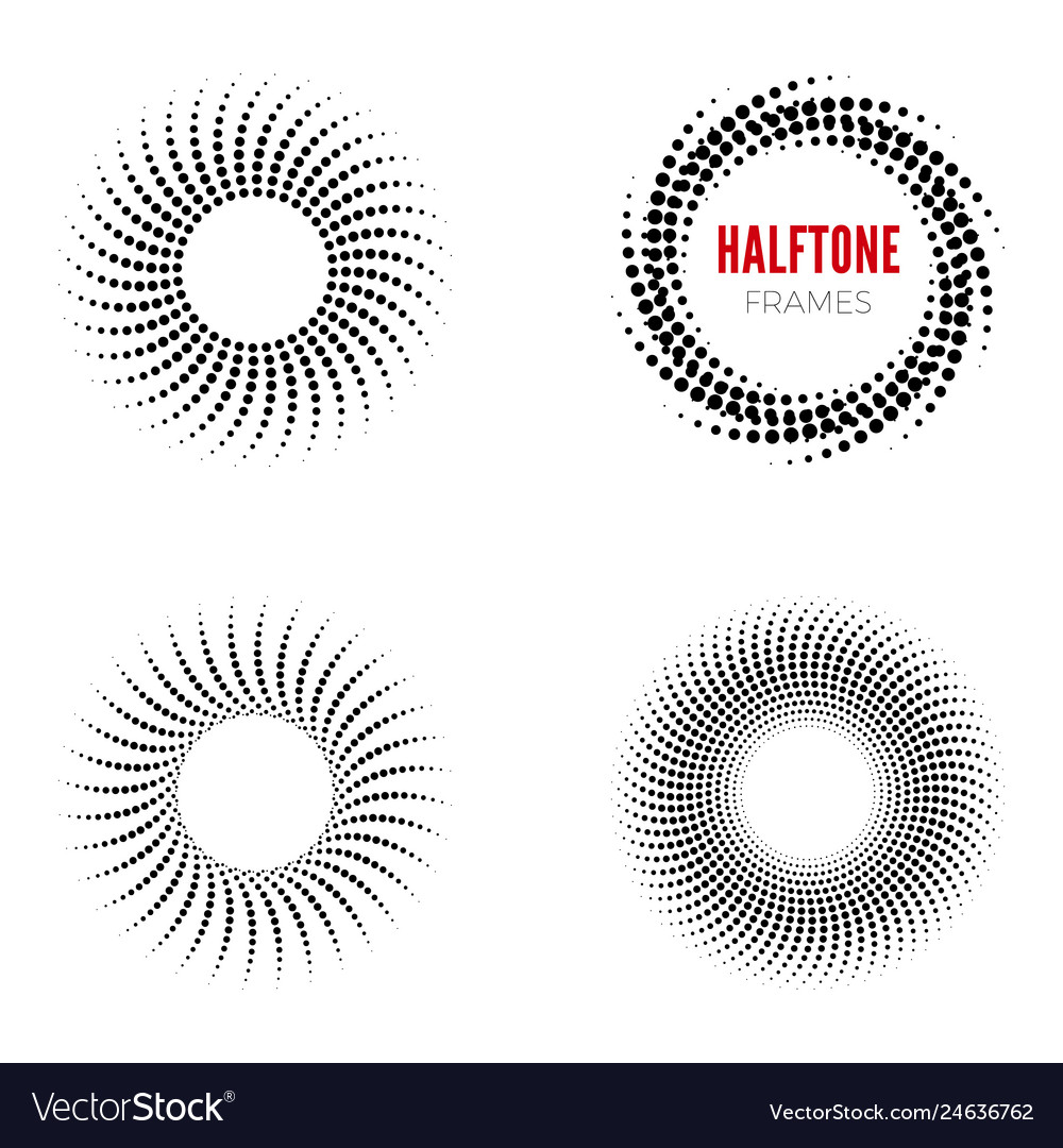 Set of round halftone frames abstract